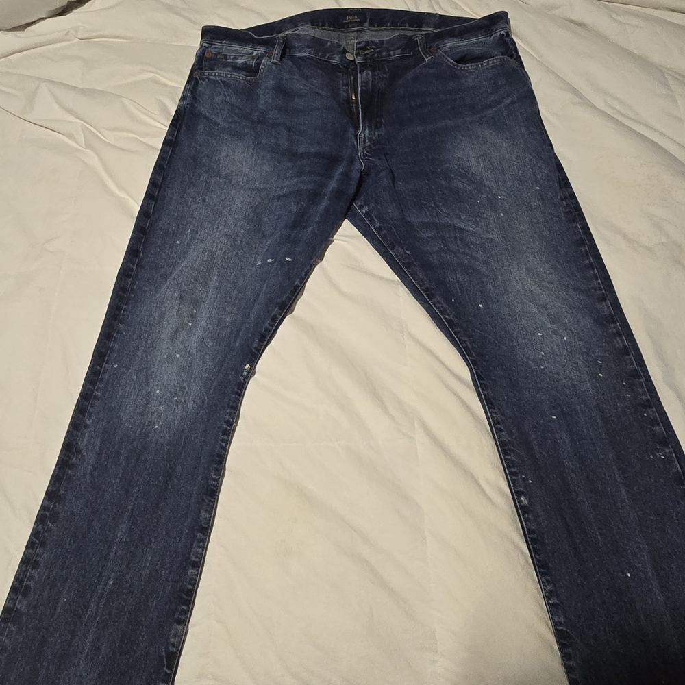 Polo by Ralph Lauren Varrick Slim Blue Jeans Classic Style. Semi distressed.